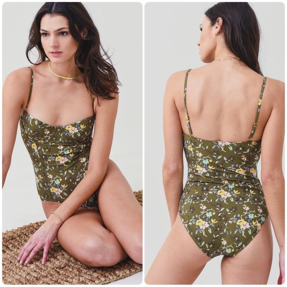 Floral Olive Green One-Piece Swimsuit